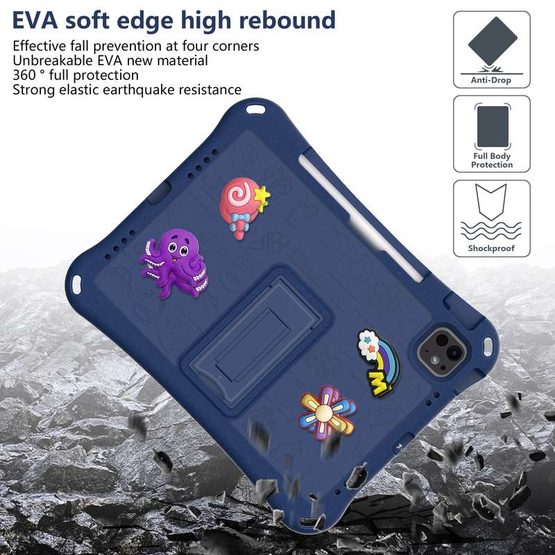 For iPad Air 11 2024 Hi Baby EVA Full Body Tablet Case with Strap(Navy Blue)