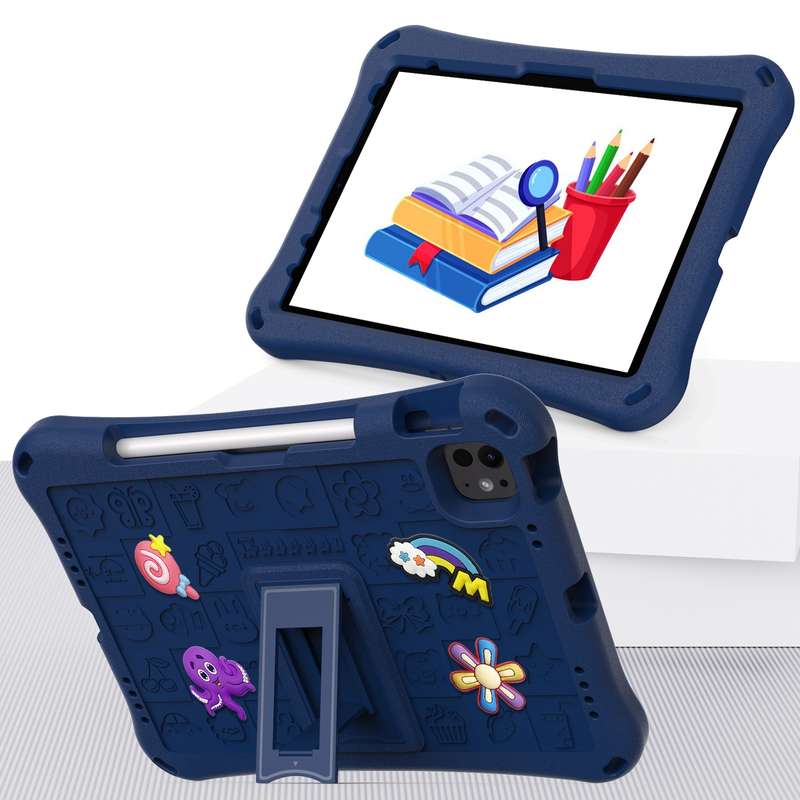 For iPad Air 11 2024 Hi Baby EVA Full Body Tablet Case with Strap(Navy Blue)