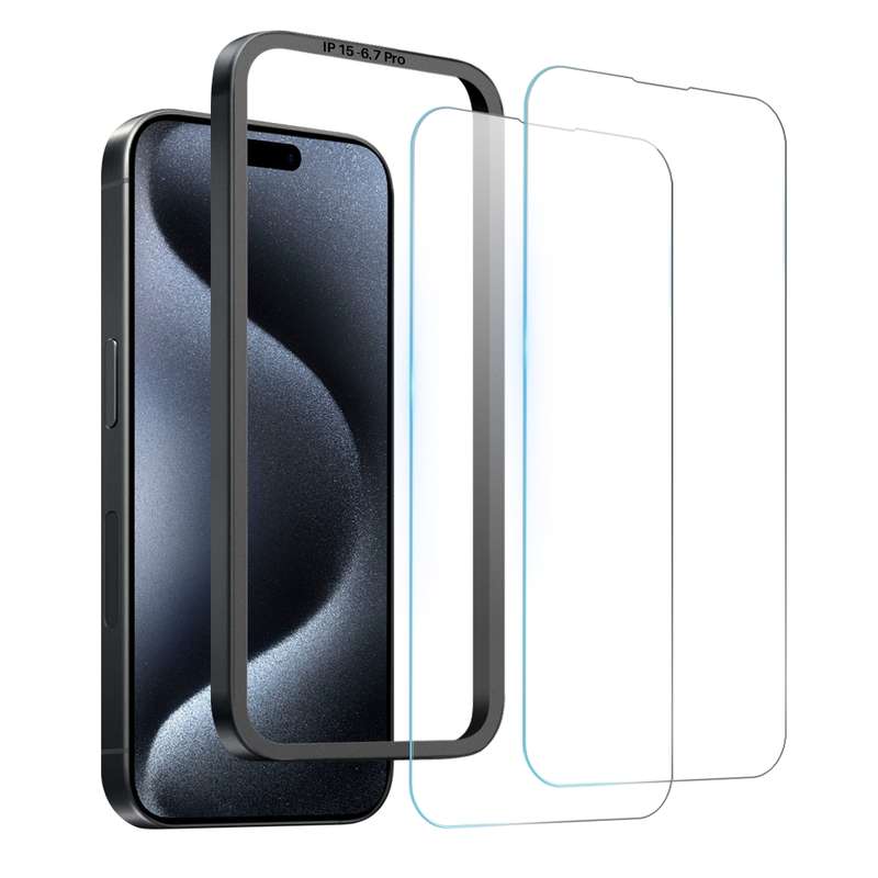 For iPhone 15 Pro Max NORTHJO 2pcs A++ Screen Protector Tempered Glass Film with Installation F