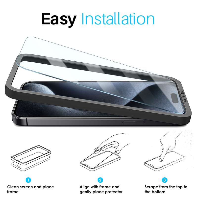 For iPhone 15 Pro Max NORTHJO 2pcs A++ Screen Protector Tempered Glass Film with Installation F