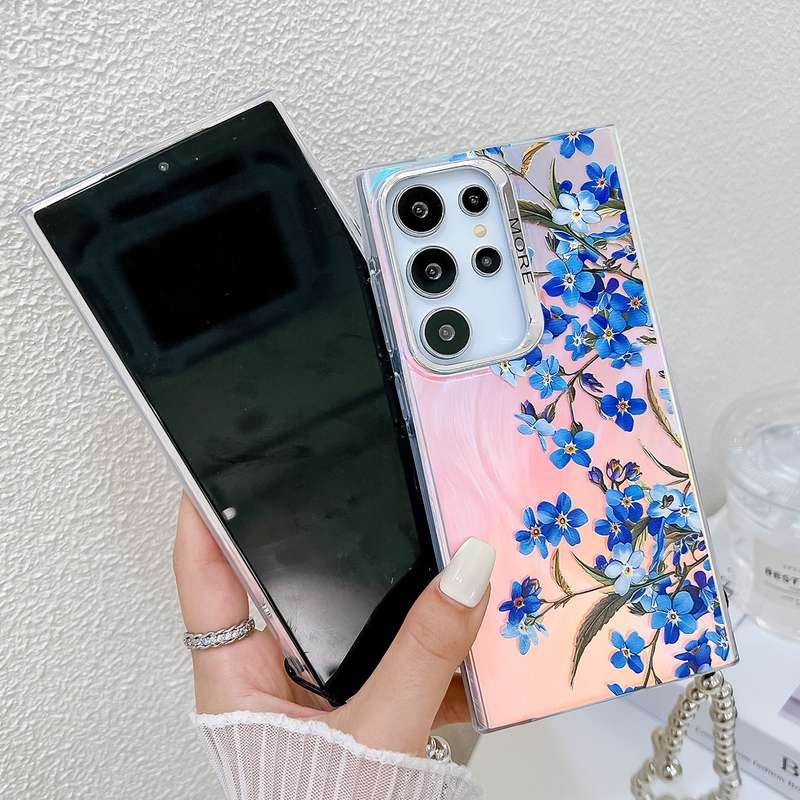 For Samsung Galaxy S24+ 5G Electroplating Laser Flower Phone Case with Wrist Strap(Drawn Flower