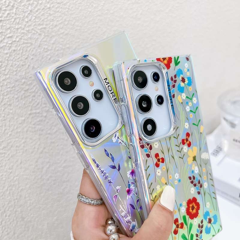 For Samsung Galaxy S24+ 5G Electroplating Laser Flower Phone Case with Wrist Strap(Drawn Flower
