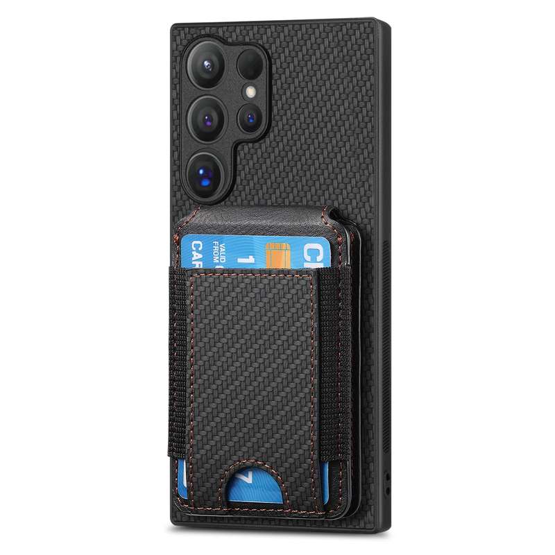 For Samsung Galaxy S24 Ultra 5G Carbon Fiber Vertical Flip Wallet Stand Phone Case(Black)