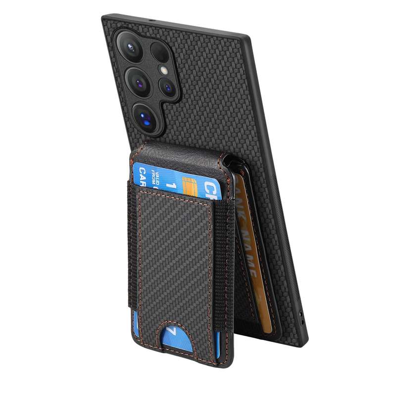 For Samsung Galaxy S24 Ultra 5G Carbon Fiber Vertical Flip Wallet Stand Phone Case(Black)