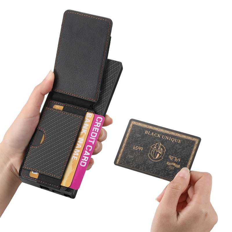 For Samsung Galaxy S24 Ultra 5G Carbon Fiber Vertical Flip Wallet Stand Phone Case(Black)