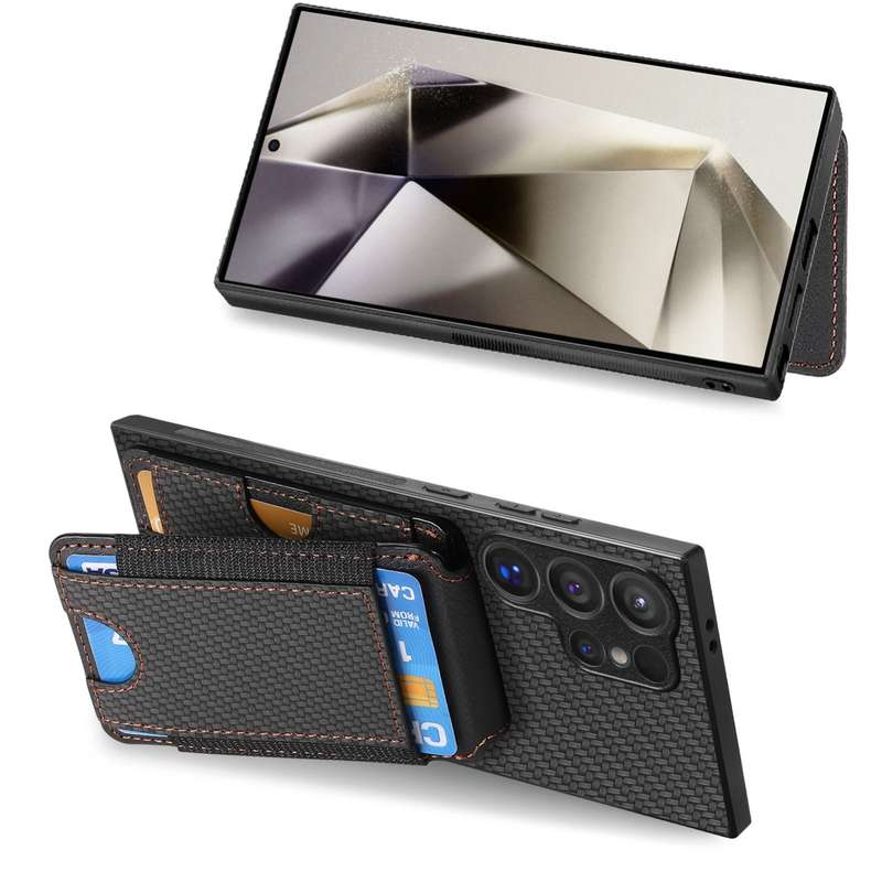 For Samsung Galaxy S24 Ultra 5G Carbon Fiber Vertical Flip Wallet Stand Phone Case(Black)