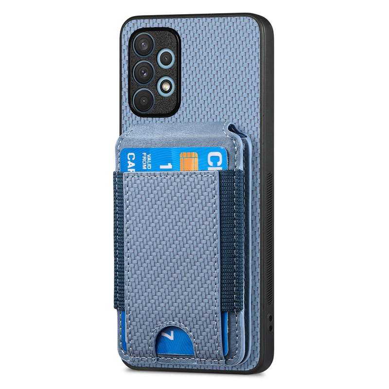 For Samsung Galaxy A32 4G Carbon Fiber Vertical Flip Wallet Stand Phone Case(Blue)