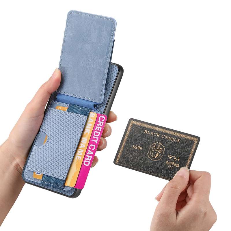 For Samsung Galaxy A32 4G Carbon Fiber Vertical Flip Wallet Stand Phone Case(Blue)