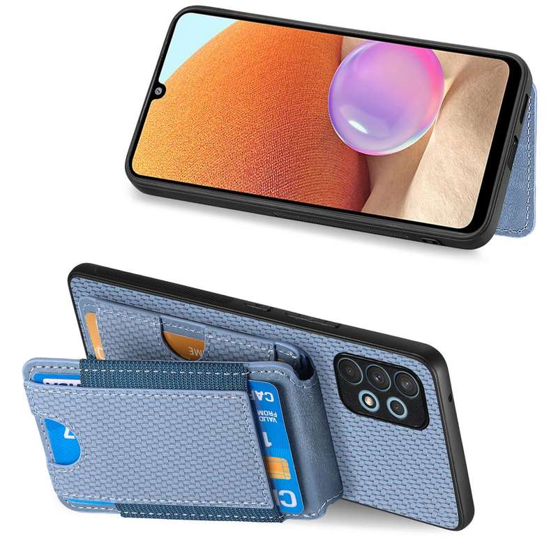 For Samsung Galaxy A32 4G Carbon Fiber Vertical Flip Wallet Stand Phone Case(Blue)