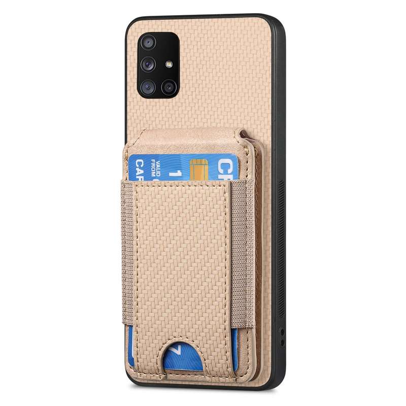 For Samsung Galaxy  A51 5G Carbon Fiber Vertical Flip Wallet Stand Phone Case(Khaki)