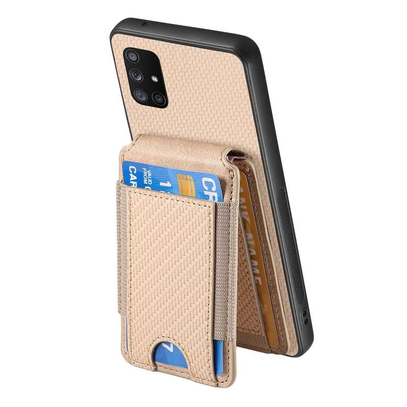 For Samsung Galaxy  A51 5G Carbon Fiber Vertical Flip Wallet Stand Phone Case(Khaki)