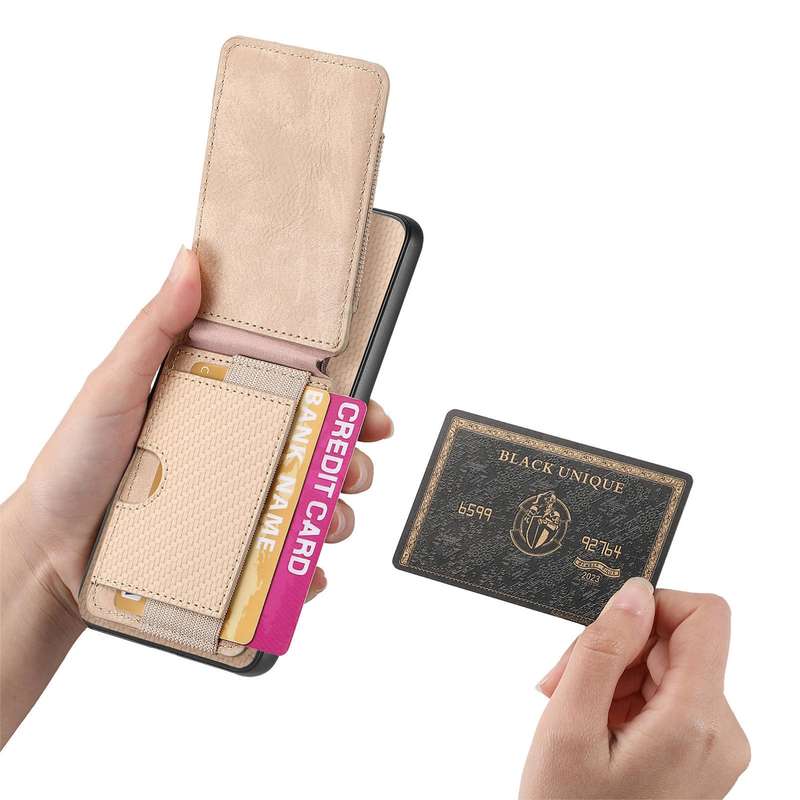 For Samsung Galaxy  A51 5G Carbon Fiber Vertical Flip Wallet Stand Phone Case(Khaki)