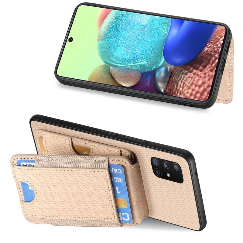 For Samsung Galaxy  A51 5G Carbon Fiber Vertical Flip Wallet Stand Phone Case(Khaki)