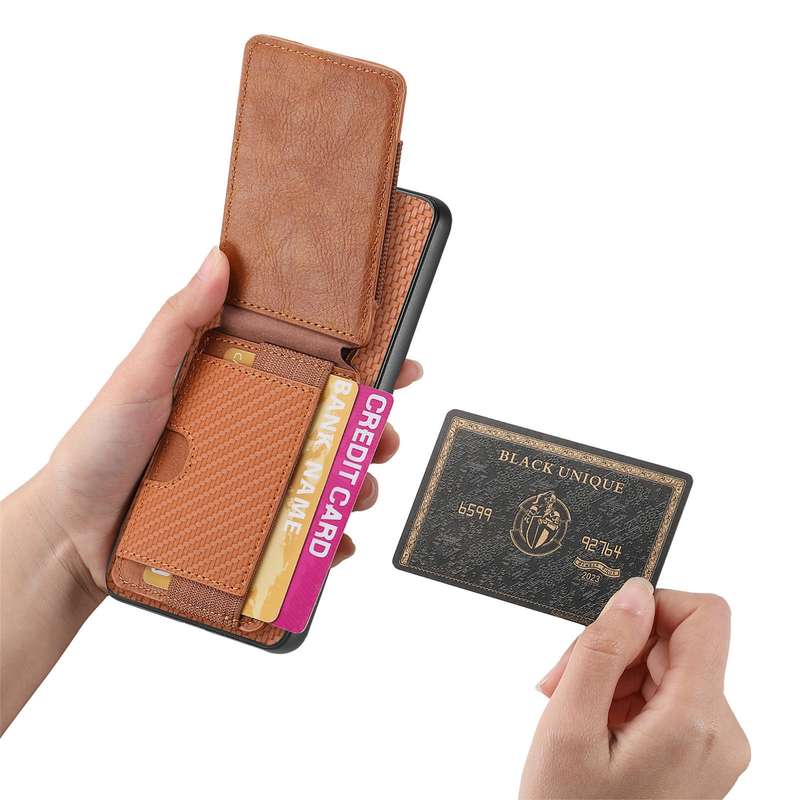 For Samsung Galaxy S8 Carbon Fiber Vertical Flip Wallet Stand Phone Case(Brown)