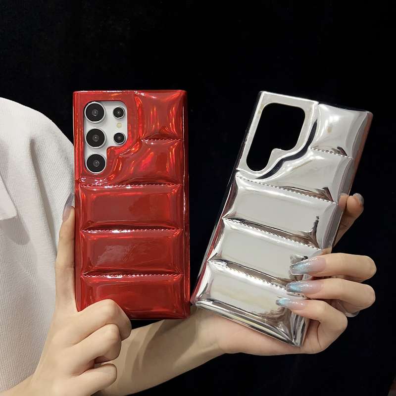For Samsung Galaxy S23 Ultra 5G Laser Aurora Down Jacket All-inclusive Phone Case(Rose Gold)