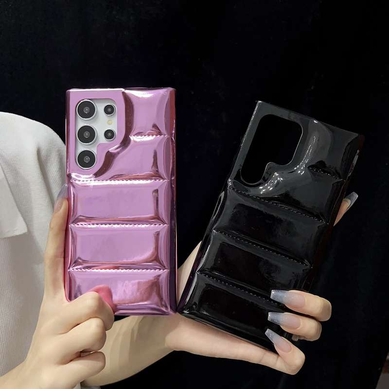 For Samsung Galaxy S23 Ultra 5G Laser Aurora Down Jacket All-inclusive Phone Case(Rose Gold)