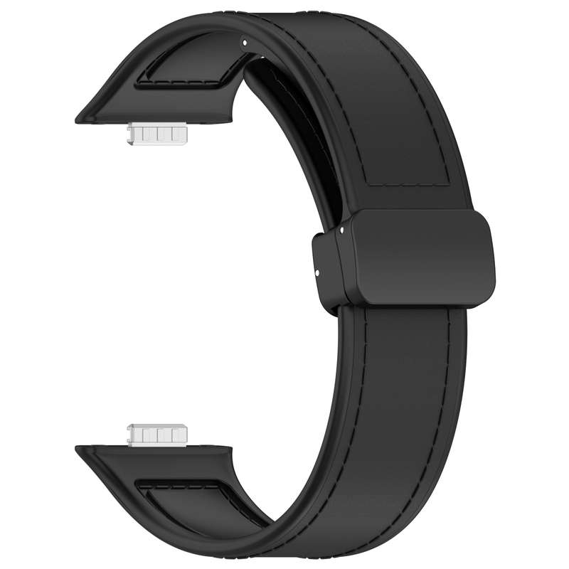 For Huawei Watch Fit 3 Folding Buckle Silicone Fitted Leather Watch Band(Black)