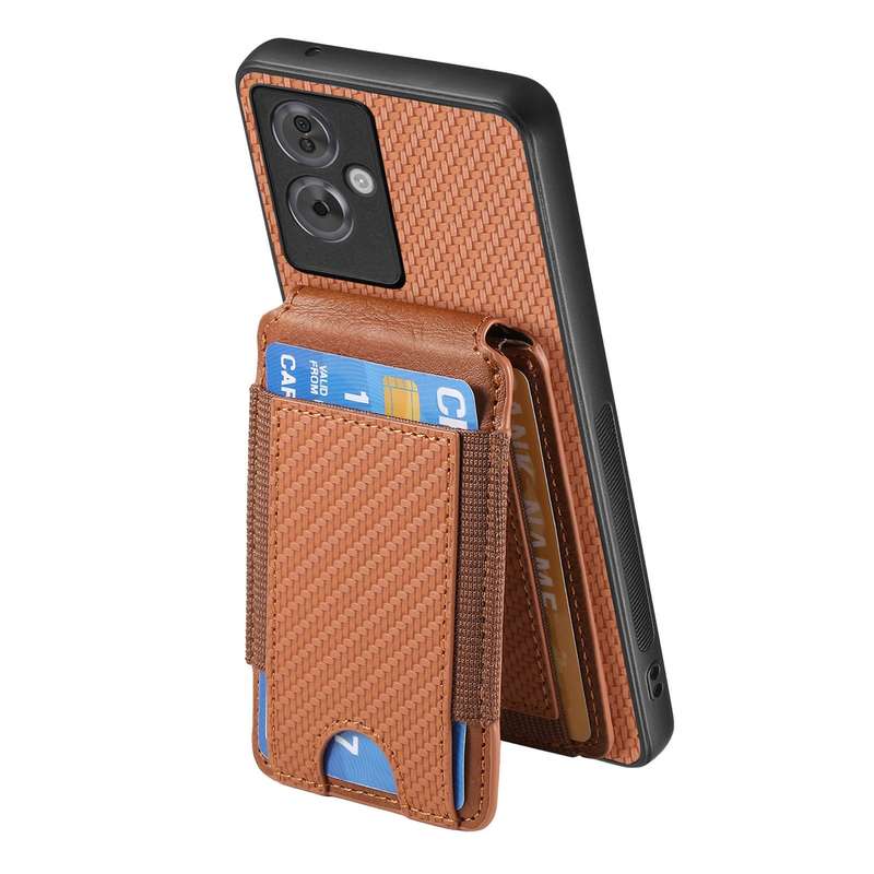 For OPPO A1 5G Carbon Fiber Vertical Flip Wallet Stand Phone Case(Brown)