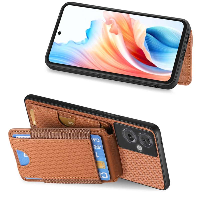 For OPPO A1 5G Carbon Fiber Vertical Flip Wallet Stand Phone Case(Brown)