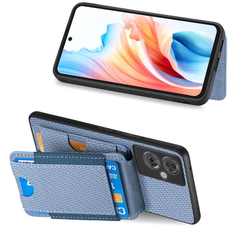 For OPPO A5 Carbon Fiber Vertical Flip Wallet Stand Phone Case(Blue)