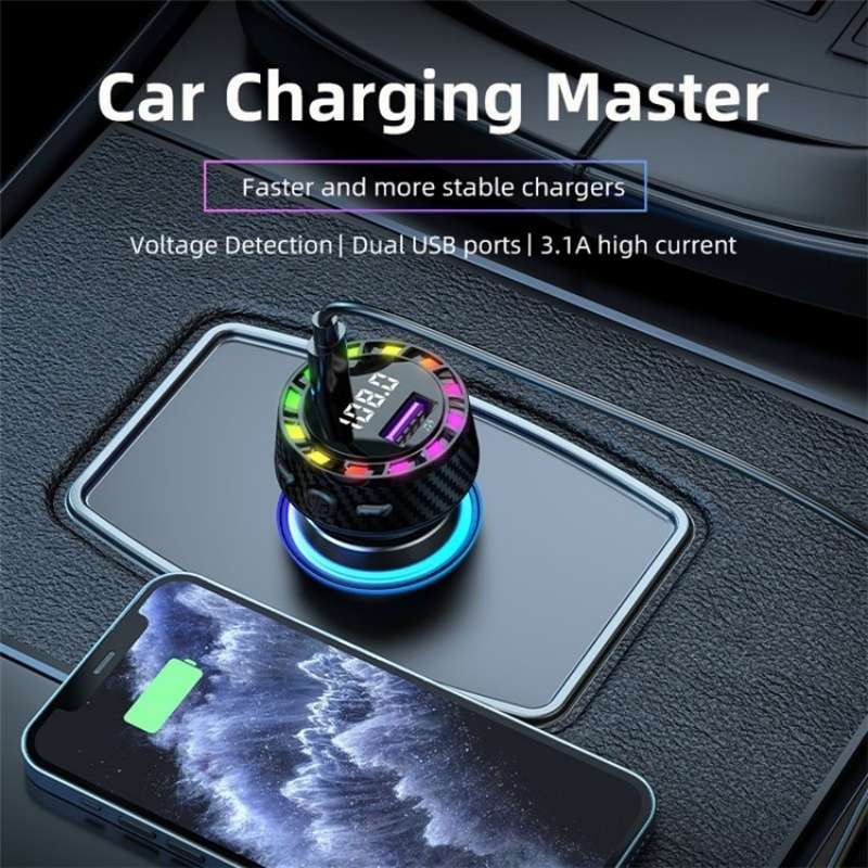 C55 With Breathing Light Bluetooth FM Transmitter USB+Type-C Car Fast Charger