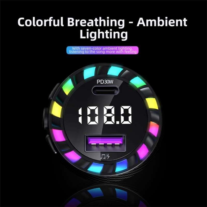 C55 With Breathing Light Bluetooth FM Transmitter USB+Type-C Car Fast Charger
