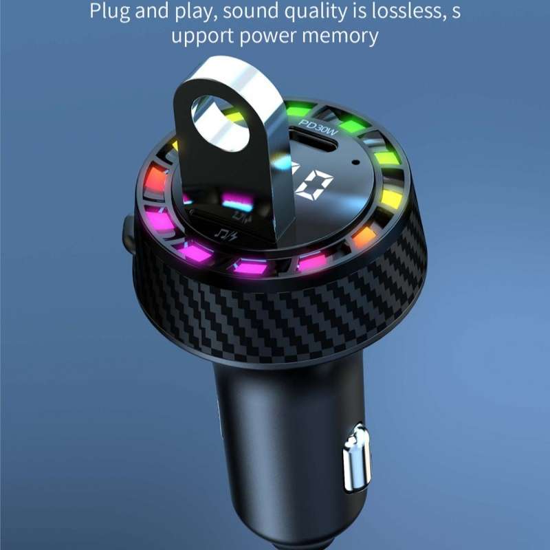 C55 With Breathing Light Bluetooth FM Transmitter USB+Type-C Car Fast Charger