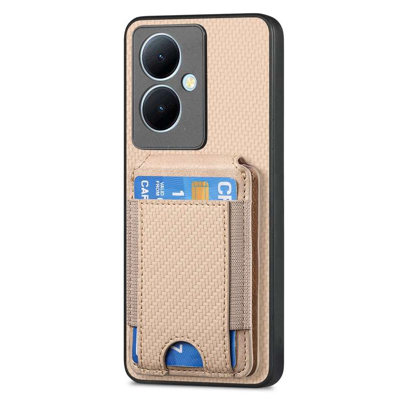 For vivo S18 Pro Carbon Fiber Vertical Flip Wallet Stand Phone Case(Khaki)