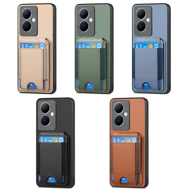For vivo S18 Pro Carbon Fiber Vertical Flip Wallet Stand Phone Case(Khaki)