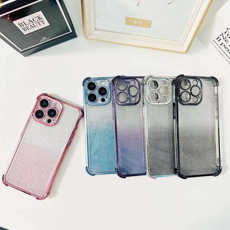 For iPhone 14 Pro Max Electrpolated Glitter Four-corner Shockproof Space TPU Phone Case(Gradien