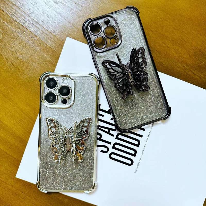 For iPhone XR Electroplated Glitter 3D Butterfly Four-corner Shockproof TPU Phone Case(Gradient