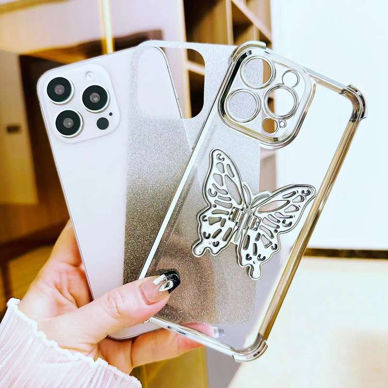 For iPhone XR Electroplated Glitter 3D Butterfly Four-corner Shockproof TPU Phone Case(Gradient