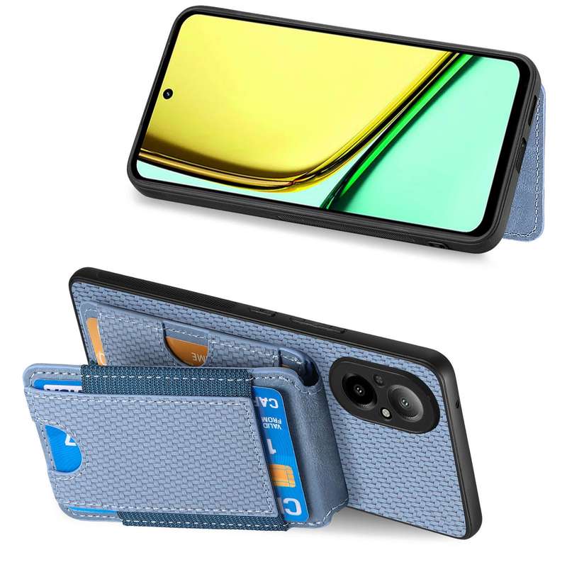 For Realme C30S Carbon Fiber Vertical Flip Wallet Stand Phone Case(Blue)