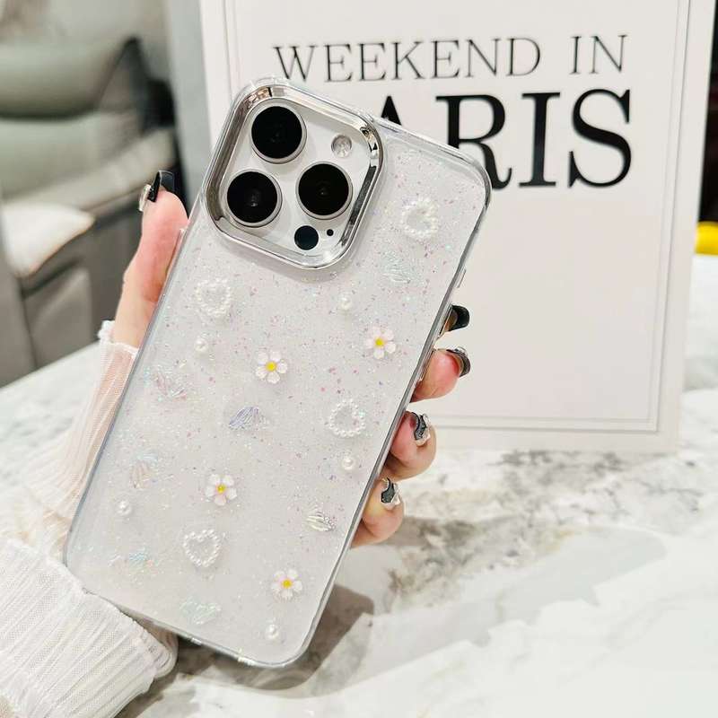 For iPhone 16 3D Bow Pearl Love Flower TPU Phone Case(Pearl Bow)