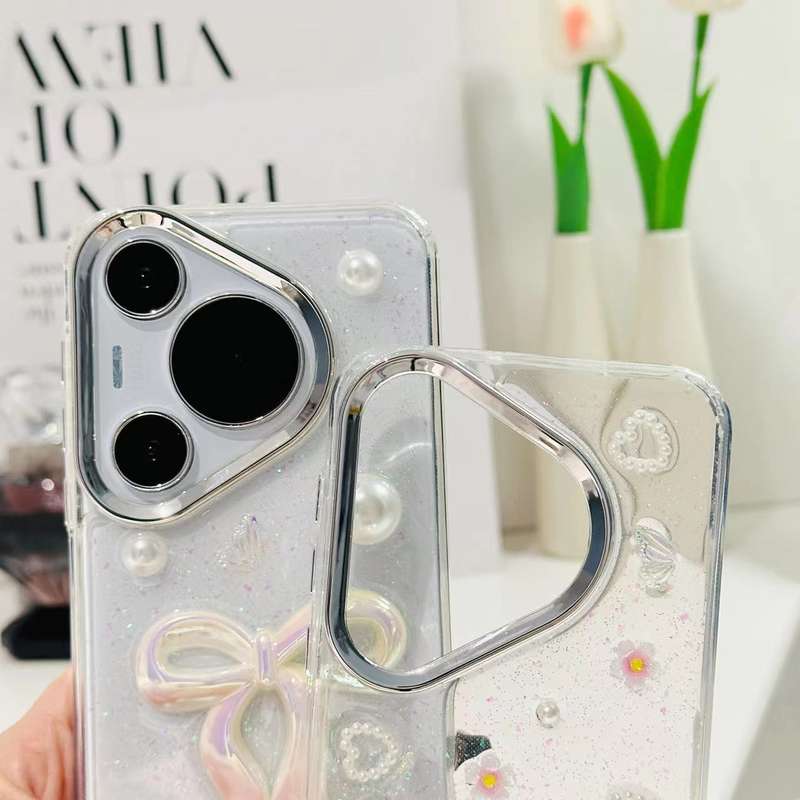 For Huawei Pura 70 Pro 3D Bow Pearl Love Flower TPU Phone Case(Pearl Bow)