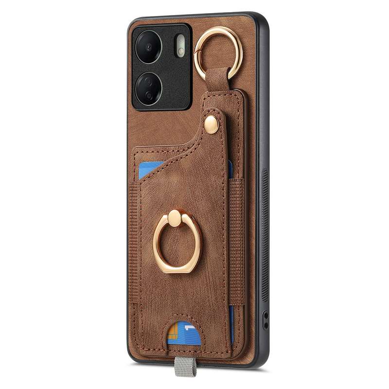 For Redmi Note 13 Pro 5G Retro Skin-feel Ring Card Bag Phone Case with Hang Loop(Brown)