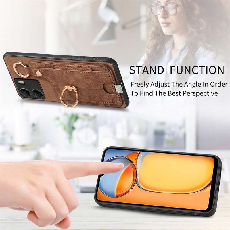 For Redmi Note 13 Pro 5G Retro Skin-feel Ring Card Bag Phone Case with Hang Loop(Brown)