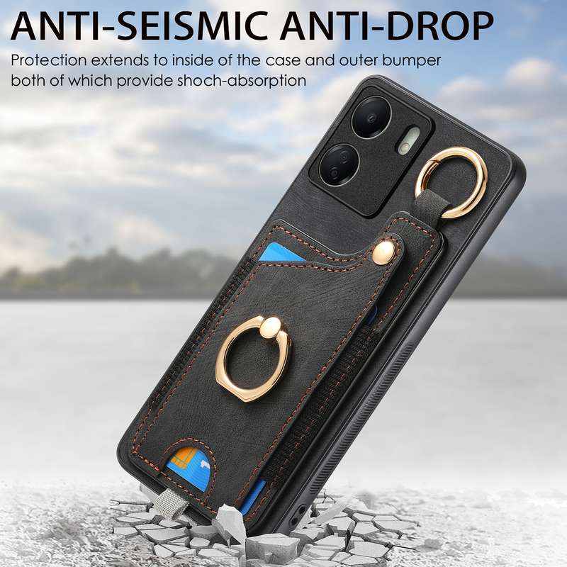 For Redmi Note 12 Pro 5G Retro Skin-feel Ring Card Bag Phone Case with Hang Loop(Black)