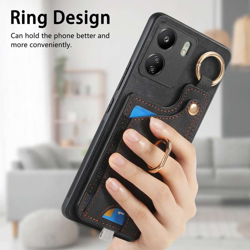 For Redmi Note 12 Pro 5G Retro Skin-feel Ring Card Bag Phone Case with Hang Loop(Black)