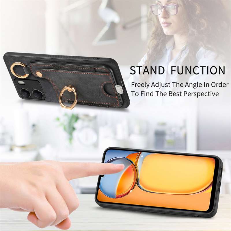 For Redmi Note 12 Pro 5G Retro Skin-feel Ring Card Bag Phone Case with Hang Loop(Black)
