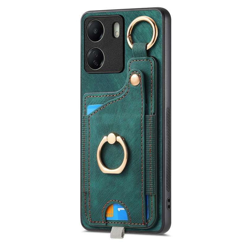For Redmi Note 9 4G Retro Skin-feel Ring Card Bag Phone Case with Hang Loop(Green)