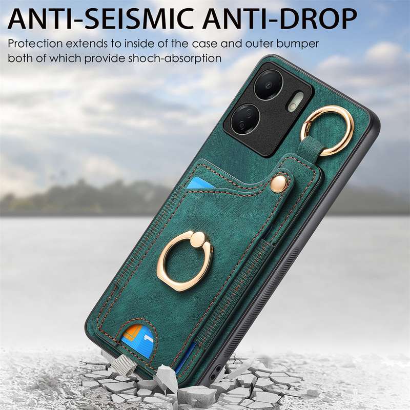 For Redmi Note 9 4G Retro Skin-feel Ring Card Bag Phone Case with Hang Loop(Green)