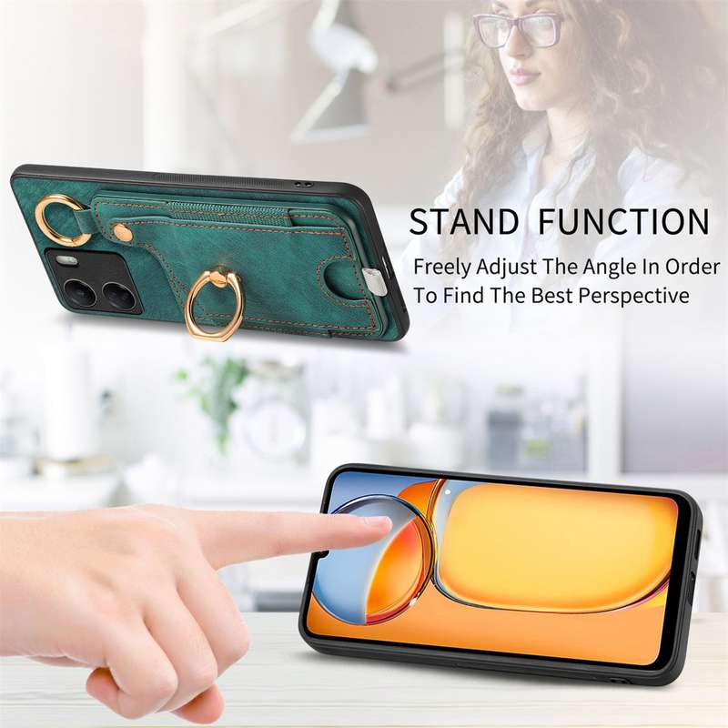 For Redmi Note 9 4G Retro Skin-feel Ring Card Bag Phone Case with Hang Loop(Green)