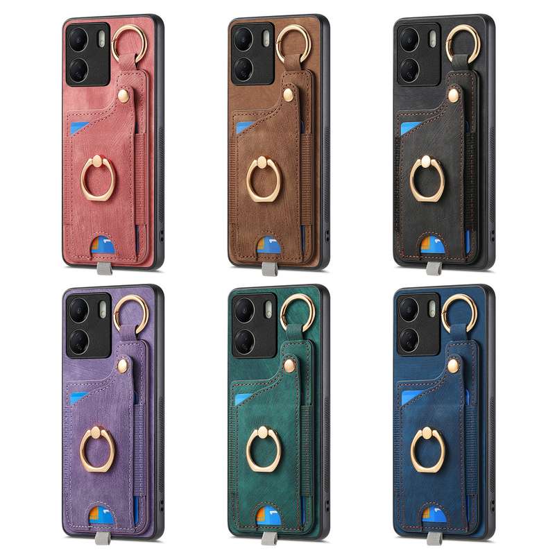 For Redmi Note 13 5G Retro Skin-feel Ring Card Bag Phone Case with Hang Loop(Brown)