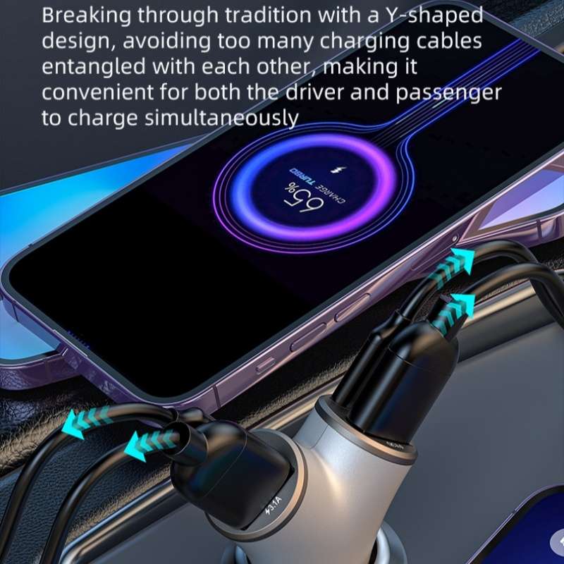 A2 2 USB + 2 Type-C Phone Fast Charging Power Adapter 78W Y-Shaped Car Charger(Black)