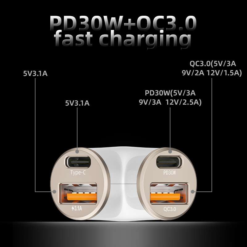 A2 2 USB + 2 Type-C Phone Fast Charging Power Adapter 78W Y-Shaped Car Charger(Black)