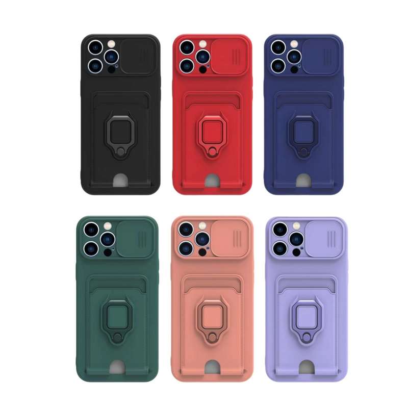 For iPhone XS Max Sliding Camshield Magnetic Card Holder Silicone Phone Case with Lanyard(Black