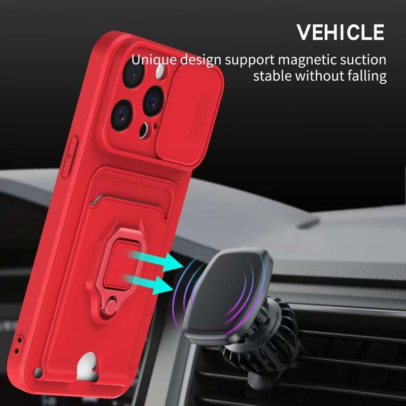 For iPhone 11 Pro Max Sliding Camshield Magnetic Card Holder Silicone Phone Case(Dark Night Gre