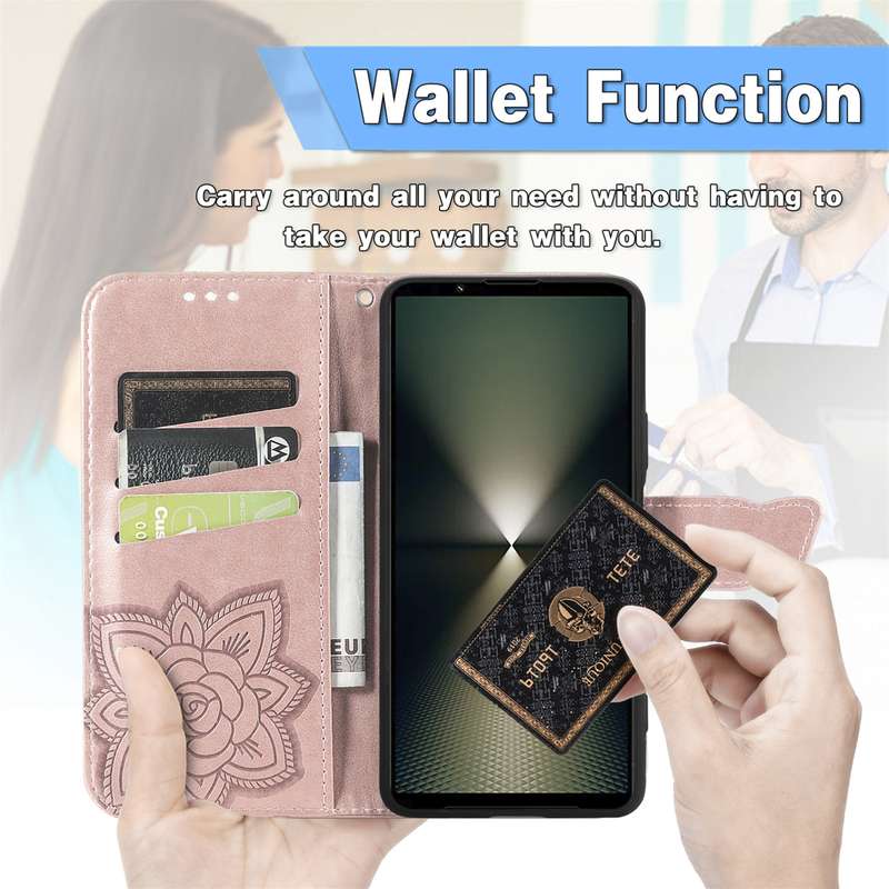 For Sony Xperia 1 VI Butterfly Love Flower Embossed Leather Phone Case(Gray)