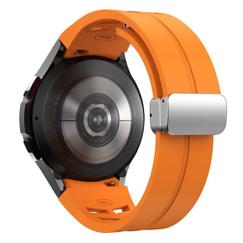 For Samsung Galaxy Watch 5 Golf Edition Richard Magnetic Folding Silver Buckle Silicone Watch B